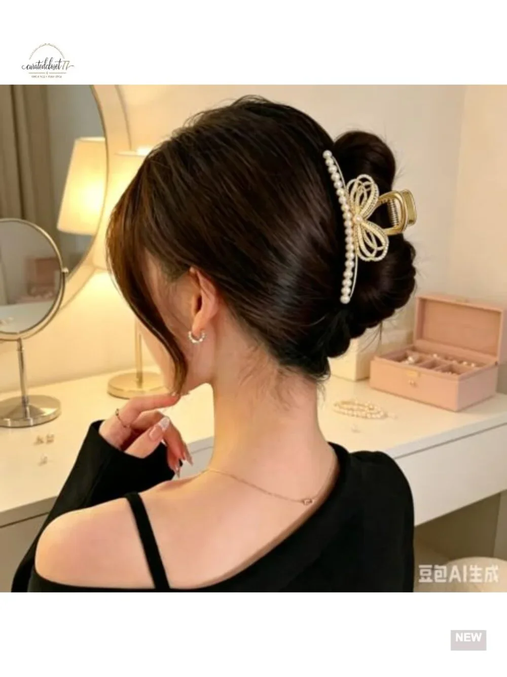 Large Non-Slip Strong Hold Pearl Alloy Hair Claw Clips, Trendy Styling Hair